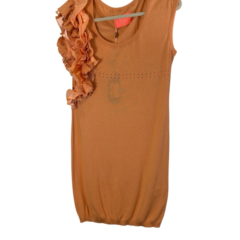Betty Blue Soft Coral Asymmetrical Ruffled Shoulder Light Knit Dress sz 10 - Picture 4 of 16